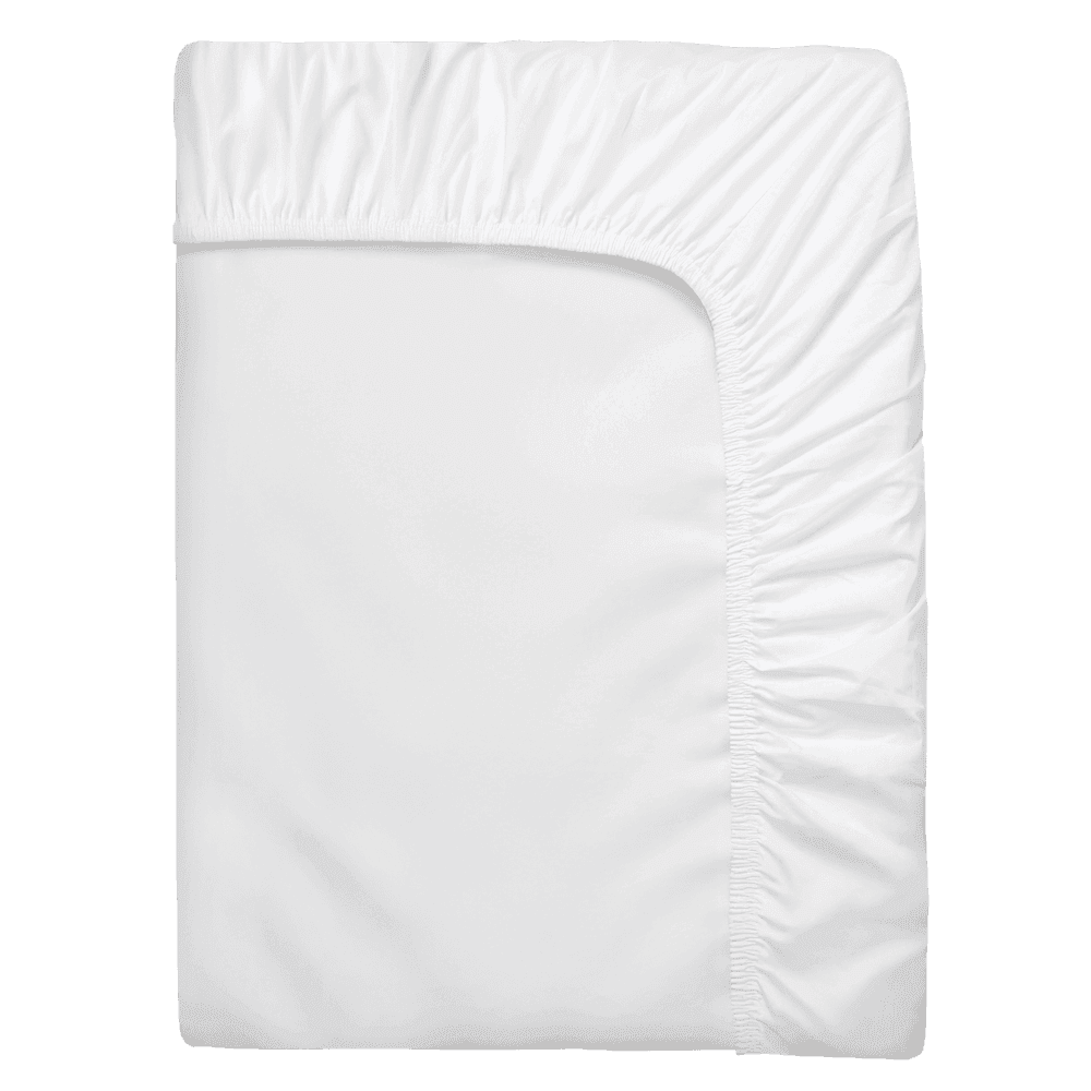 Folded white fitted sheet with elasticated edging all the way round