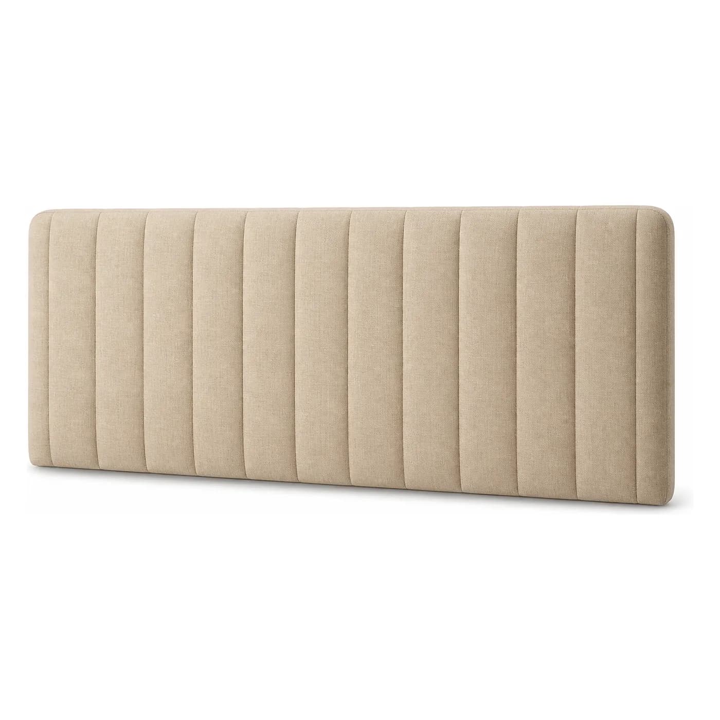 Beige fully upholstered FamBed headboard with vertical padded panels.